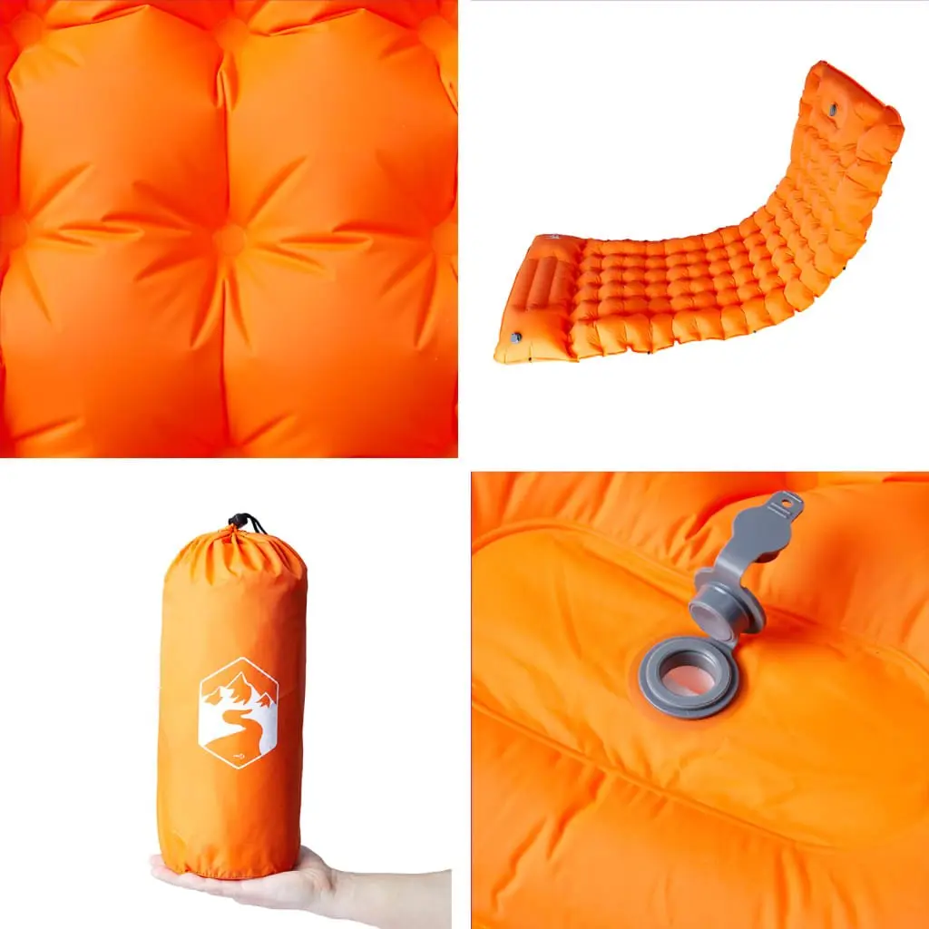 Self Inflating Camping Mattress Single Sleeping Pad with Pillow 10.5 cm Thickness Orange