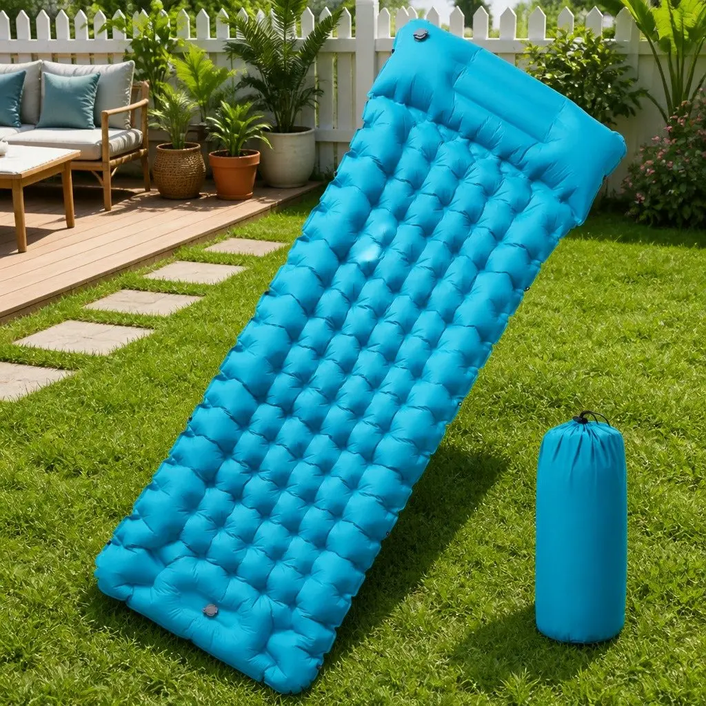 Self Inflating Camping Mattress 1-Person with Pillow Blue