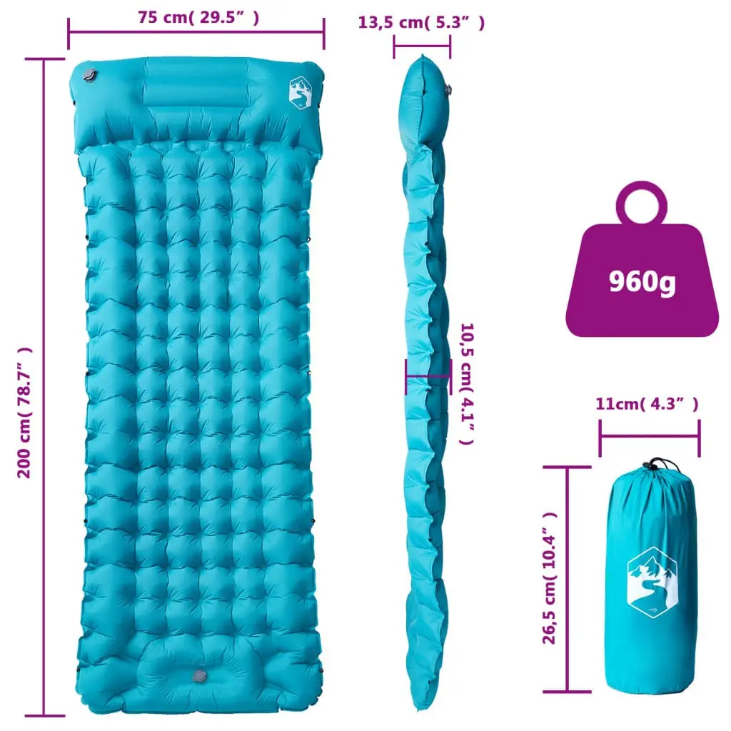 Self Inflating Camping Mattress 1-Person with Pillow Blue
