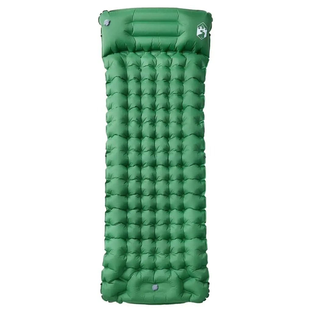 Self Inflating Camping Mattress Single Person Sleeping Pad with Pillow 10.5 cm Green