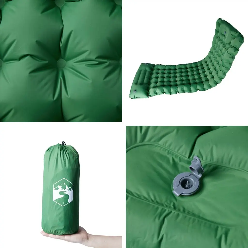 Self Inflating Camping Mattress Single Person Sleeping Pad with Pillow 10.5 cm Green