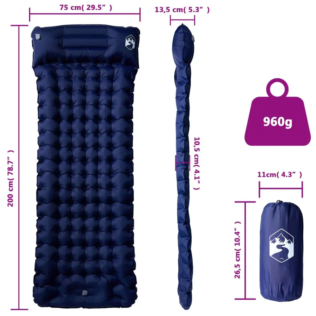 Self Inflating Camping Mattress Single Person Sleeping Pad 10.5 cm Blue