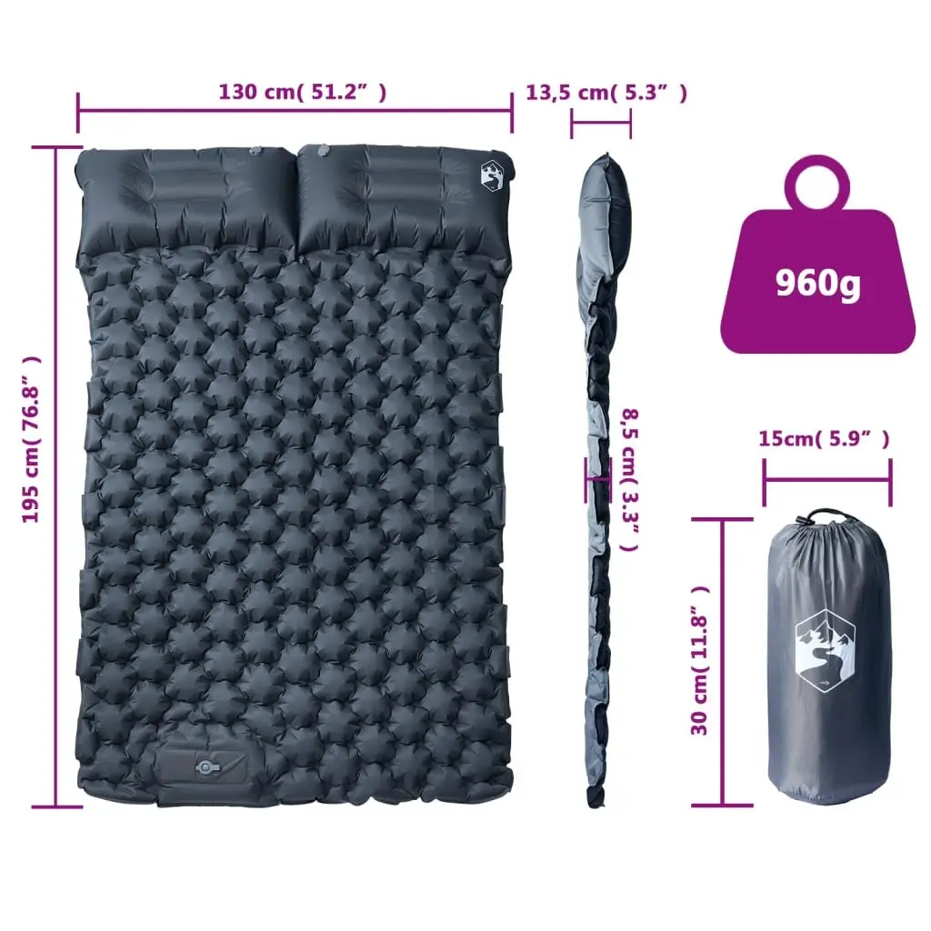 Self Inflating Camping Mattress 2 Person Double Air Bed 8.5 cm Thick Grey