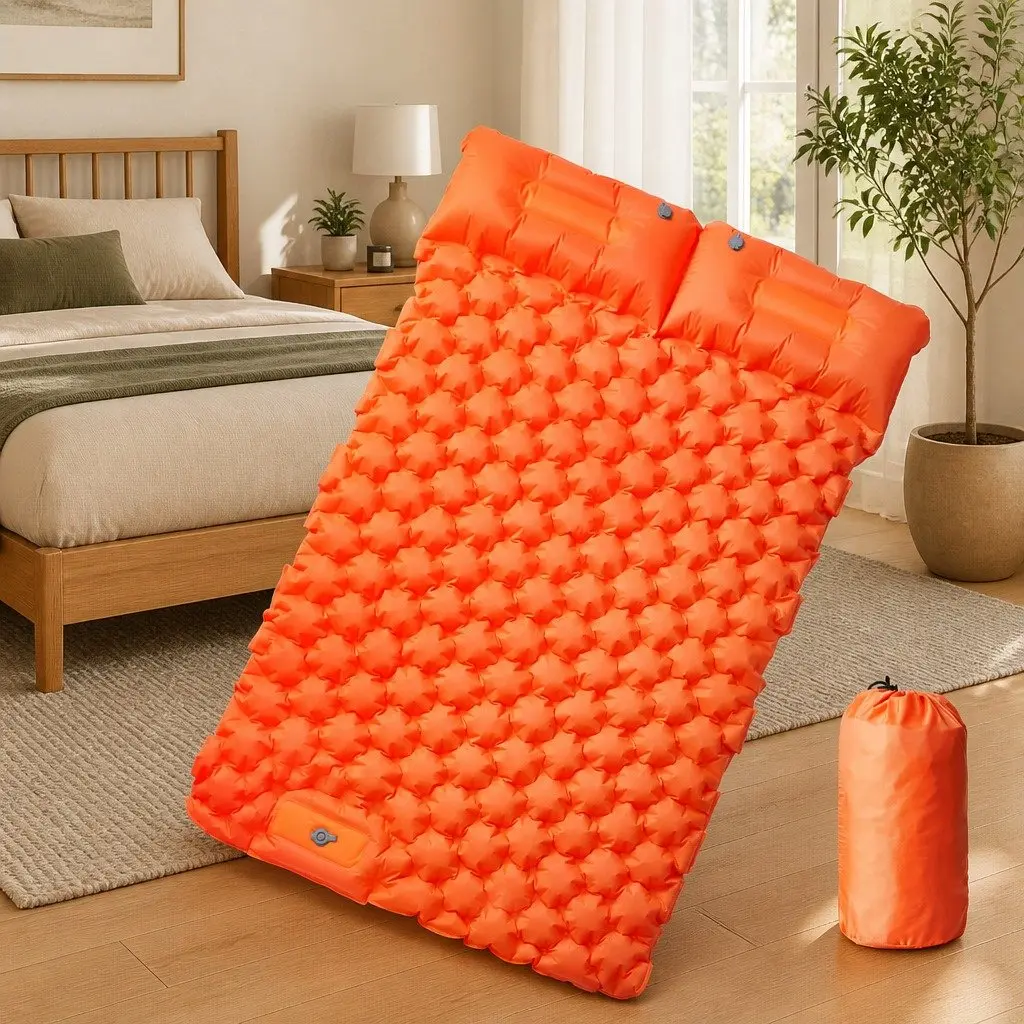Self Inflating Camping Mattress 2-Person Sleeping Pad 8.5 cm Thick Orange
