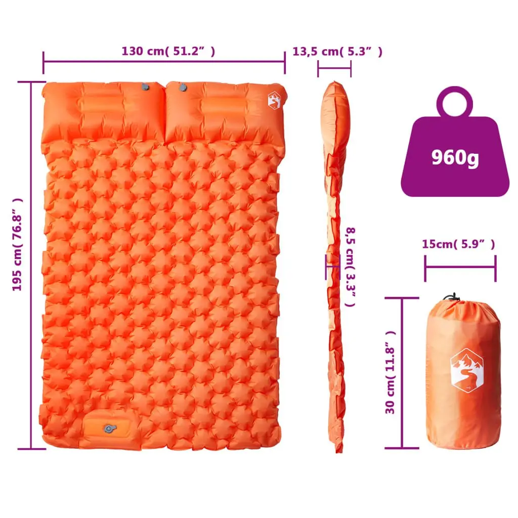 Self Inflating Camping Mattress 2-Person Sleeping Pad 8.5 cm Thick Orange