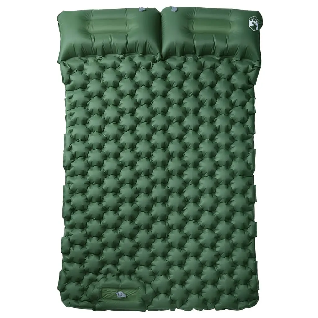 Self Inflating Camping Mattress 2 Person Green Sleeping Pad with Integrated Pillows