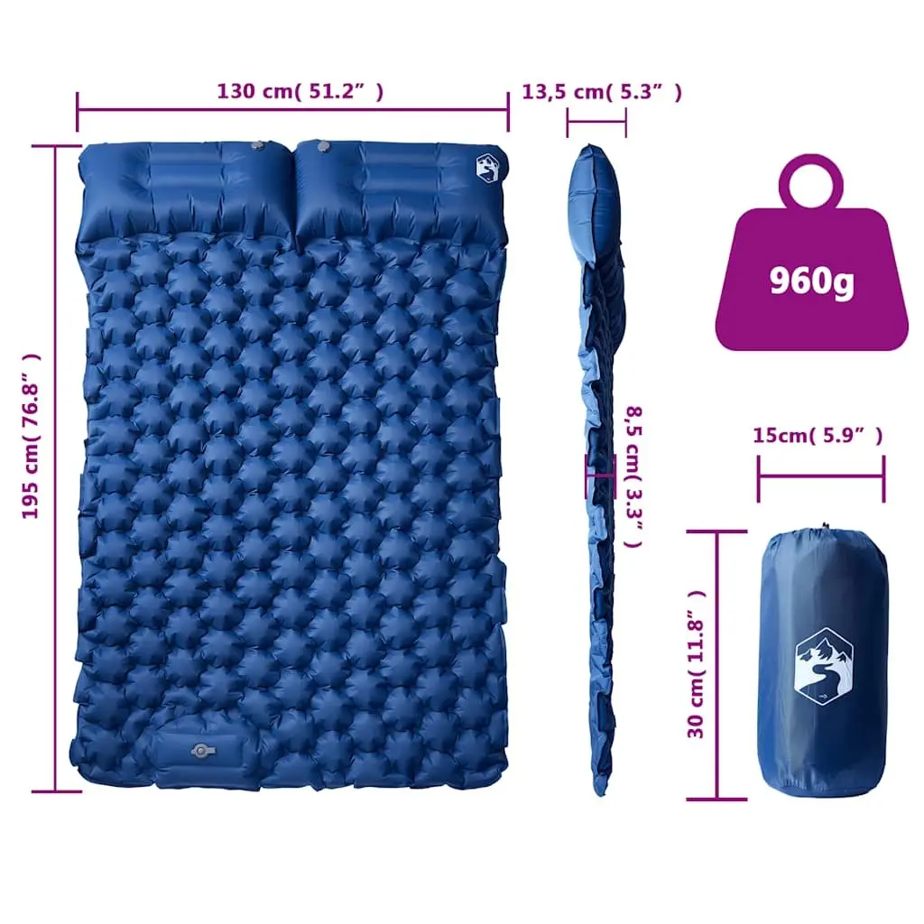 Self Inflating Camping Mattress 2 Person Sleeping Pad 8.5cm Thickness Blue