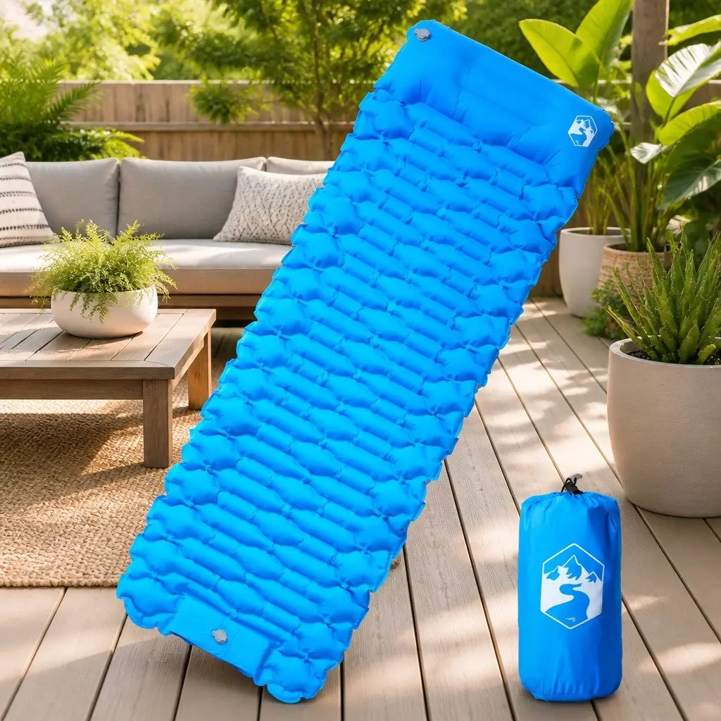 Self Inflating Camping Mattress with Pillow 1 Person 6 cm Blue Sleeping Pad
