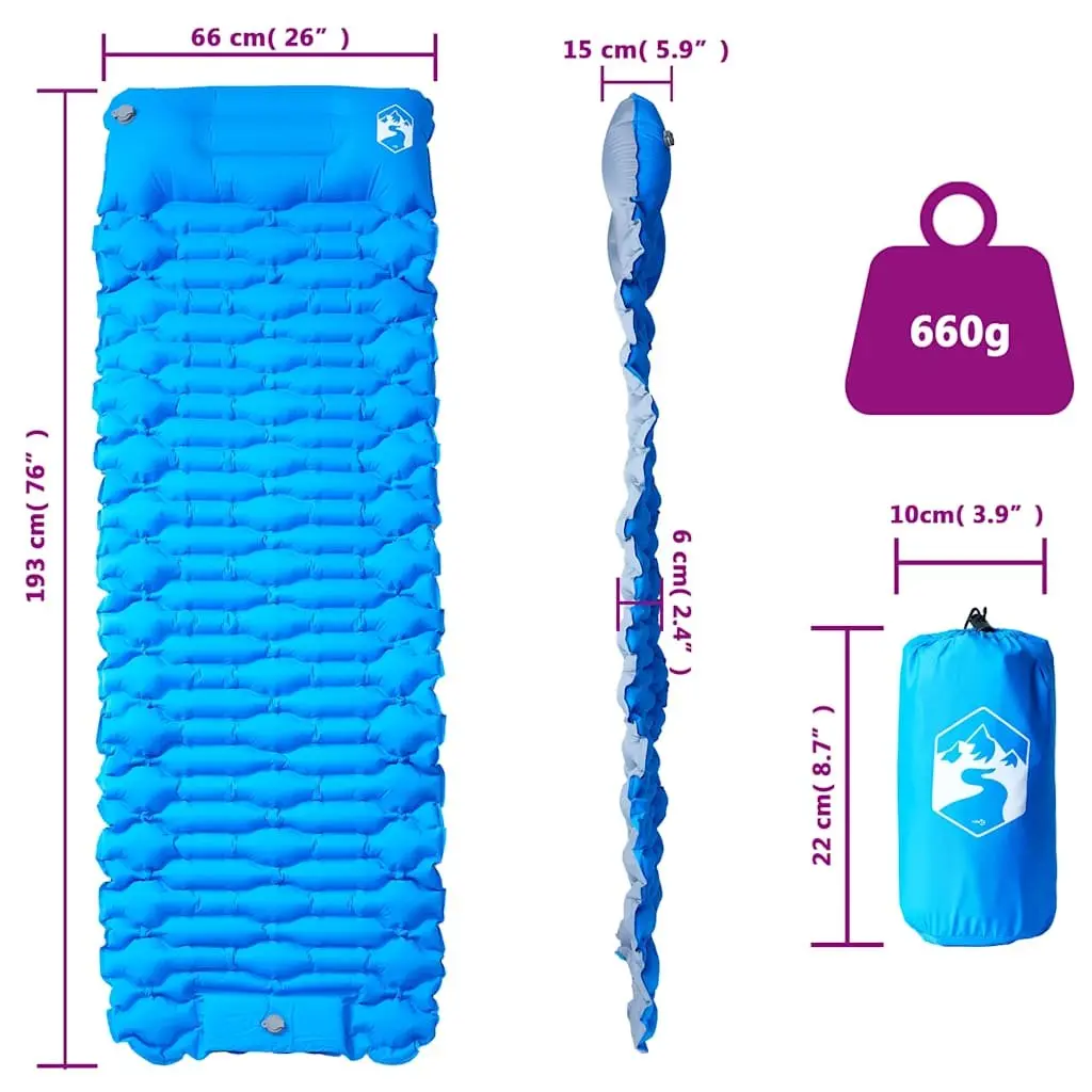 Self Inflating Camping Mattress with Pillow 1 Person 6 cm Blue Sleeping Pad