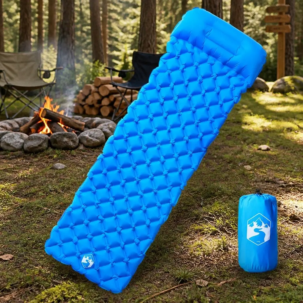 Inflatable Camping Mattress Single Person Sleeping Pad 6 cm Thickness Blue