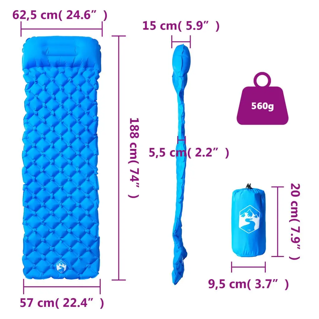 Inflatable Camping Mattress Single Person Sleeping Pad 6 cm Thickness Blue