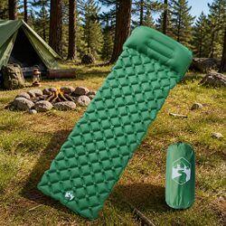 Inflating Camping Mattress with Pillow 1-Person Sleeping Pad Green Outdoor
