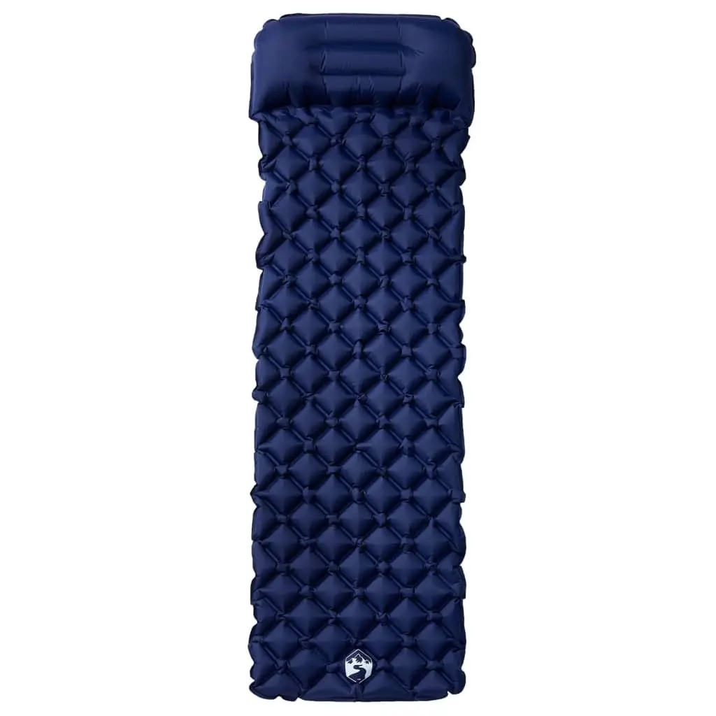 Inflatable Camping Mattress Integrated Pillow Single Person 6 cm Thickness Blue