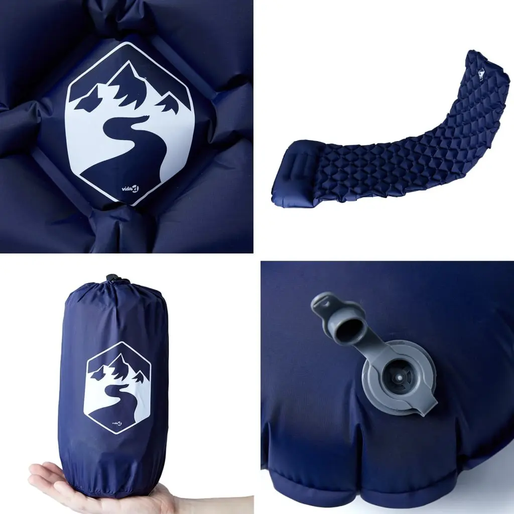 Inflatable Camping Mattress Integrated Pillow Single Person 6 cm Thickness Blue