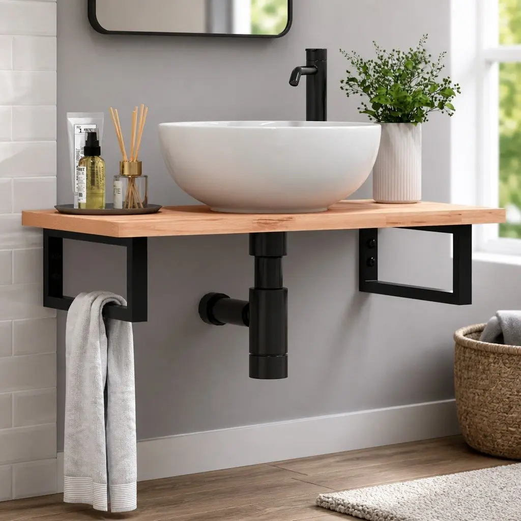 Shelf Brackets for Washbasin Support 2 pcs Black Rectangular Steel Wall Mount
