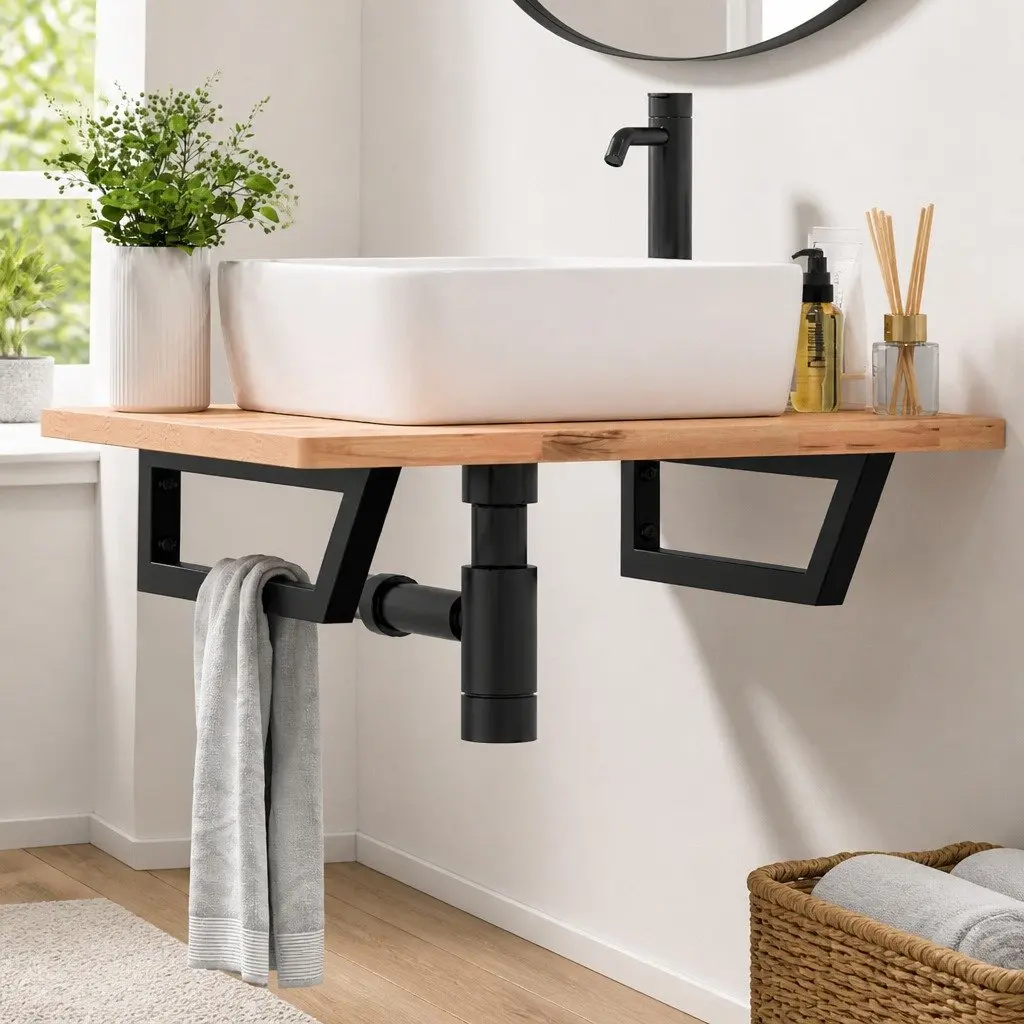 Shelf Brackets for Washbasin Trapezium Steel Wall Mount Storage 2 pcs Black