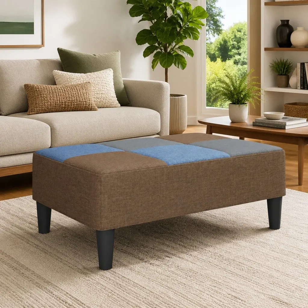 Ottoman Footstool Multicolour Fabric Footrest Living Room Seat 77 x 55 x 31 cm