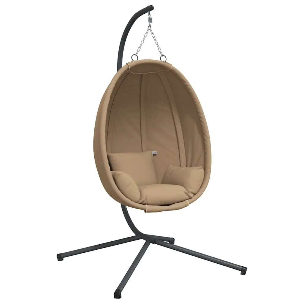 Hanging Egg Chair with Stand Outdoor Swing Taupe Fabric Steel Frame