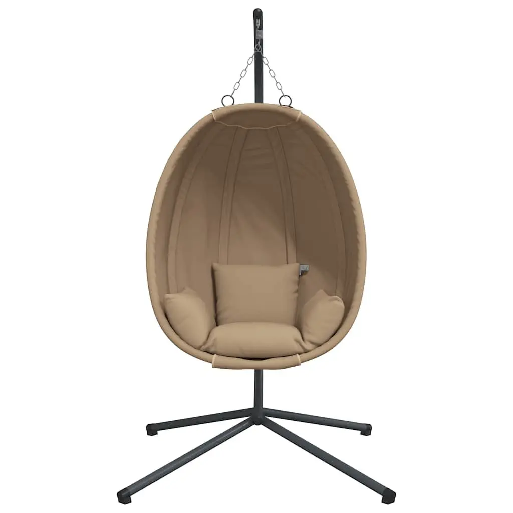Hanging Egg Chair with Stand Outdoor Swing Taupe Fabric Steel Frame