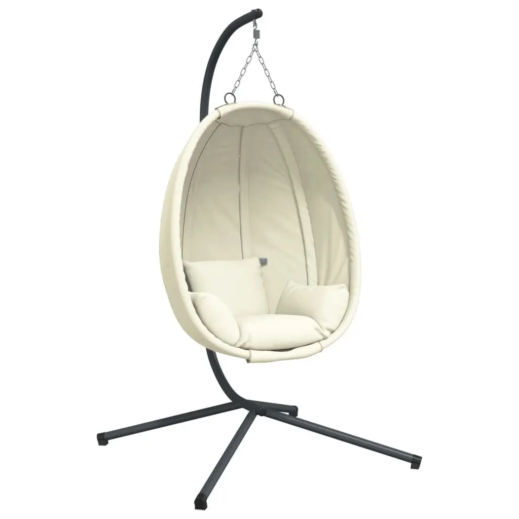 Hanging Egg Chair with Stand Outdoor Garden Porch Beige Fabric