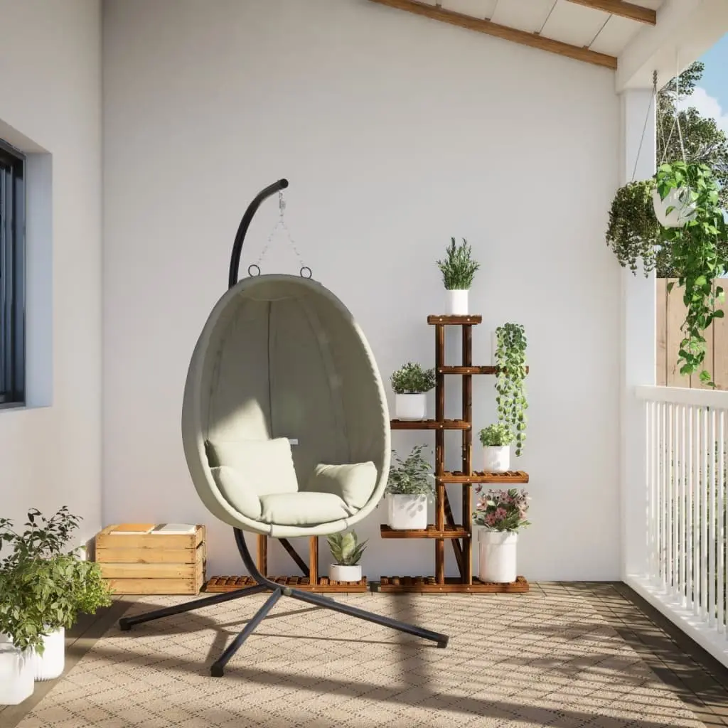 Hanging Egg Chair with Stand Outdoor Garden Porch Beige Fabric
