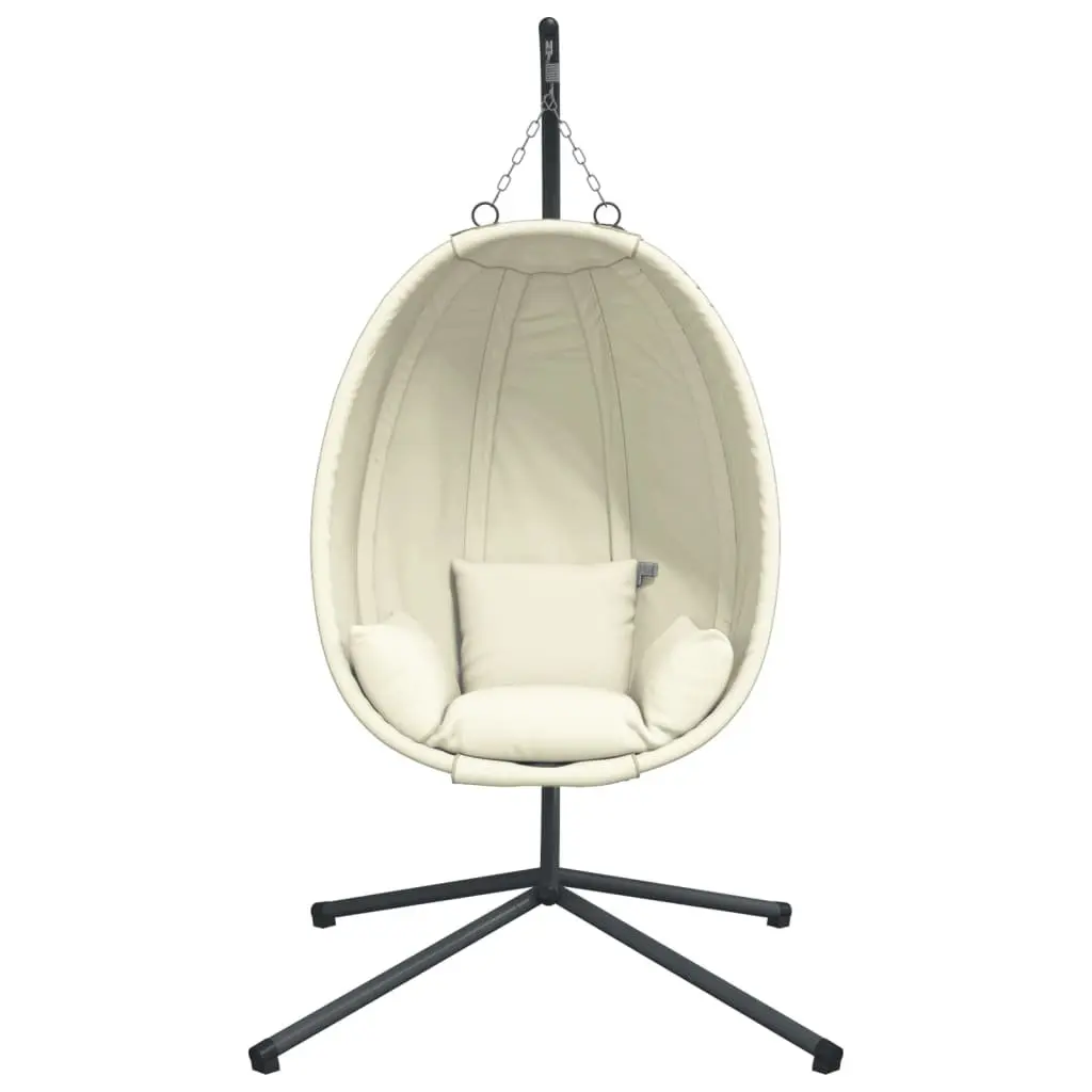Hanging Egg Chair with Stand Outdoor Garden Porch Beige Fabric