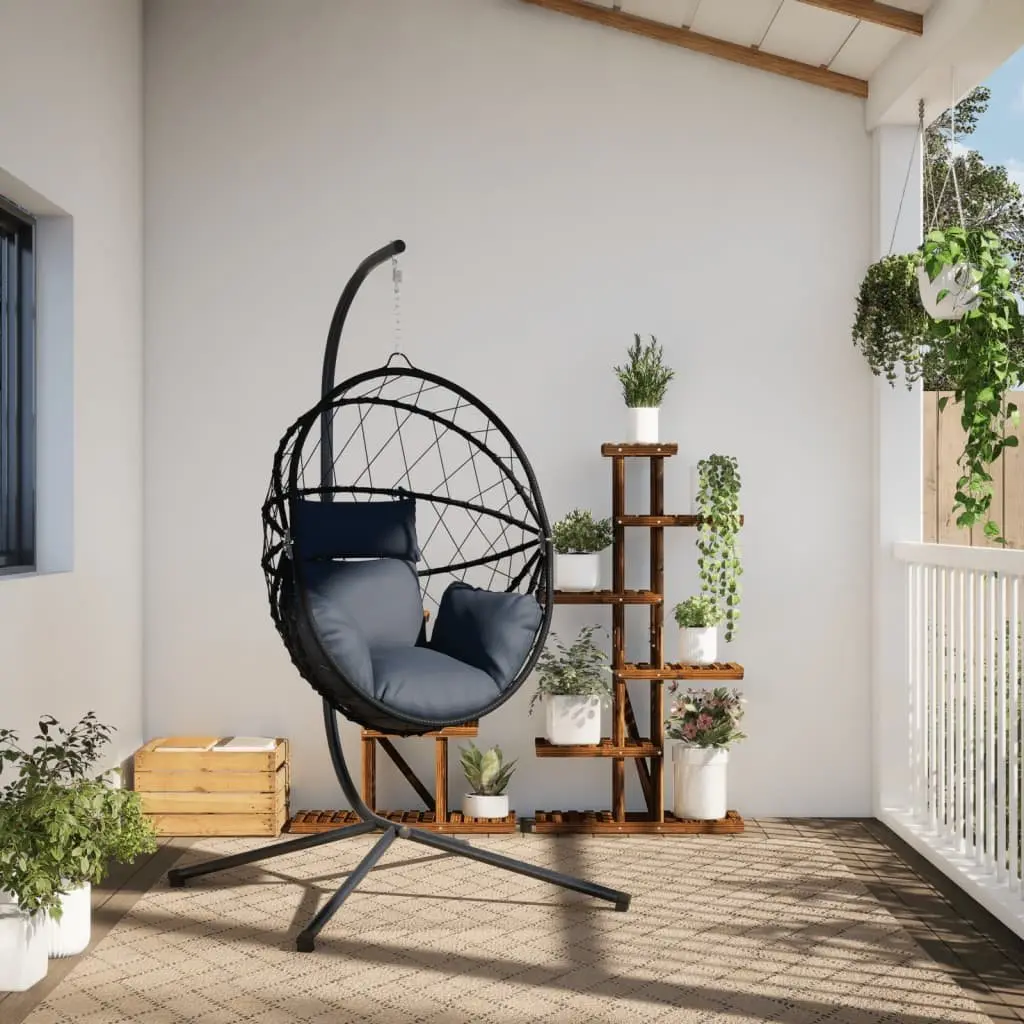 Hanging Egg Chair with Stand for Relaxation Anthracite Rattan Steel Frame