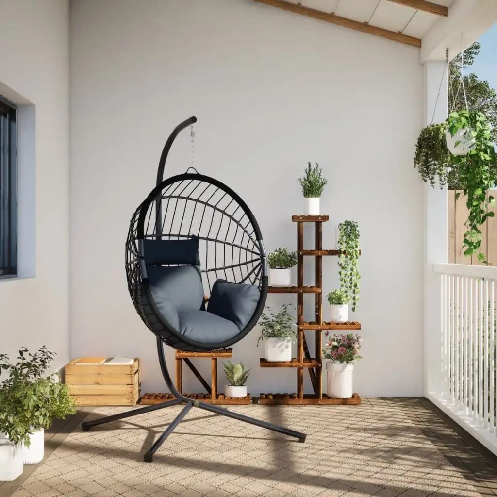 Hanging Egg Chair with Stand Garden Patio Swing Anthracite Rattan Steel Frame