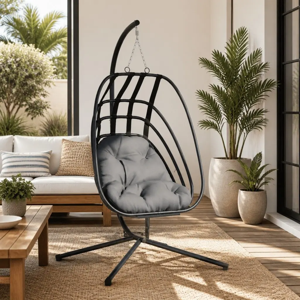 Hanging Egg Chair with Stand Outdoor Swing Anthracite