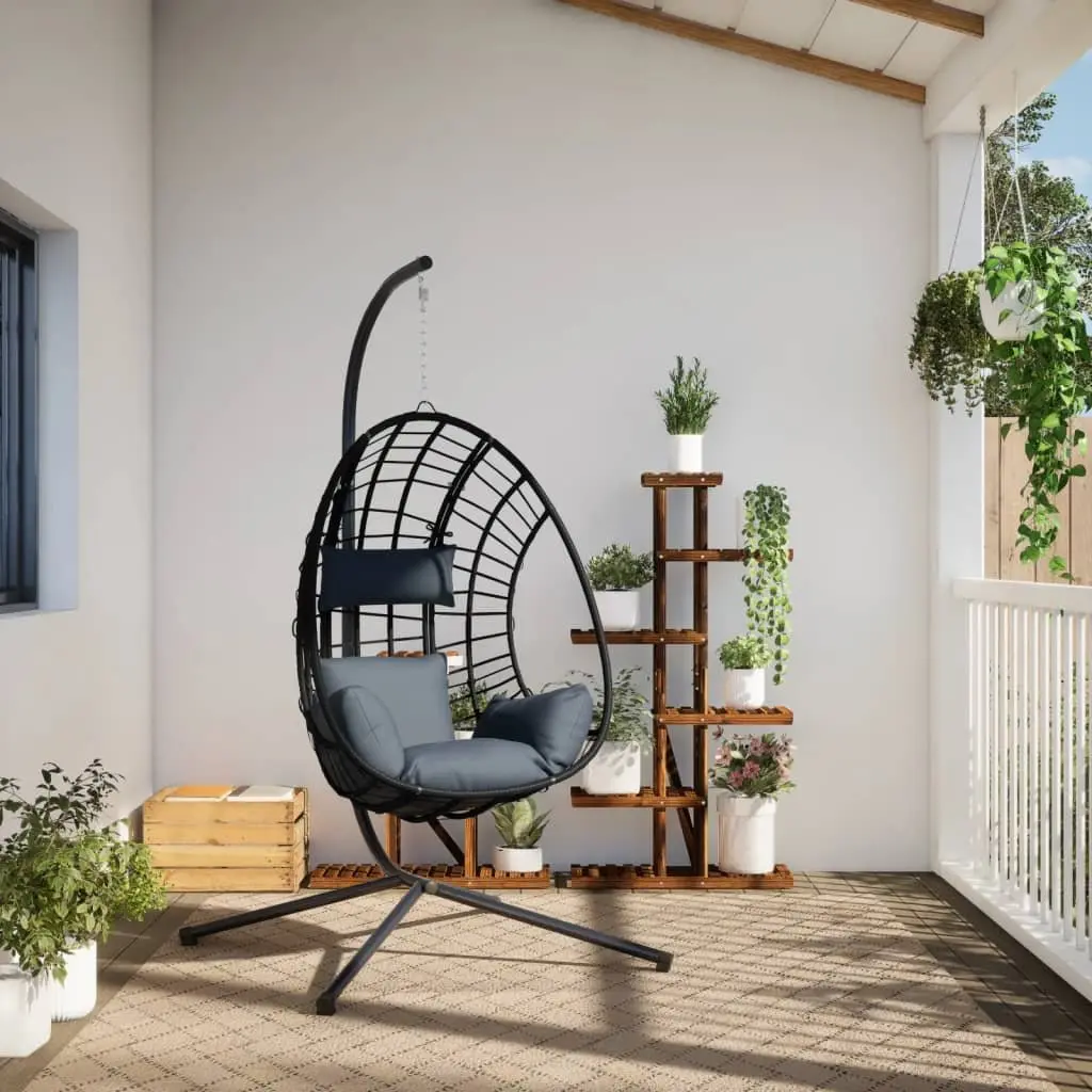 Hanging Egg Chair with Stand Garden Porch Swing Anthracite Rattan Steel Frame