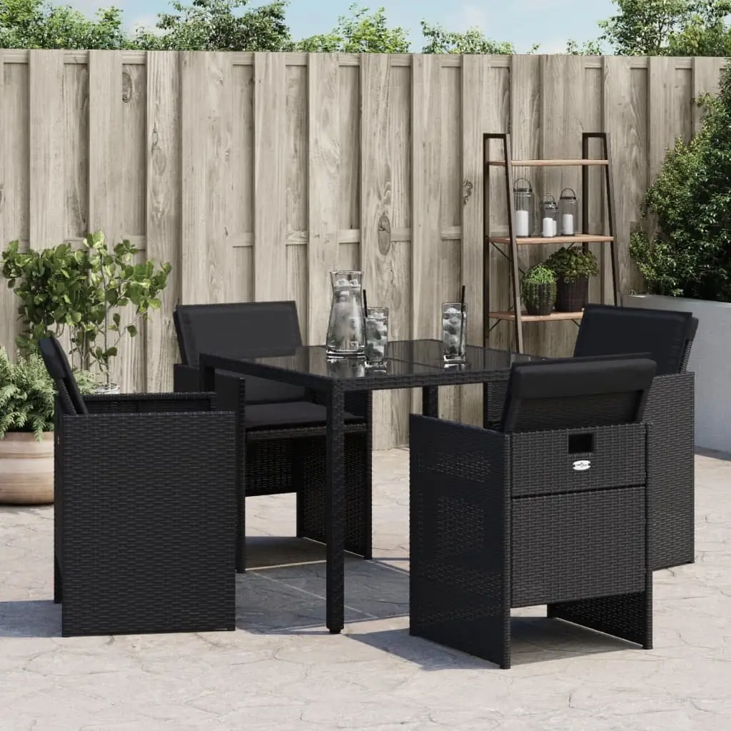 Outdoor Garden Chairs Set 4 pcs Black PE Rattan with Padded Cushions Backrest