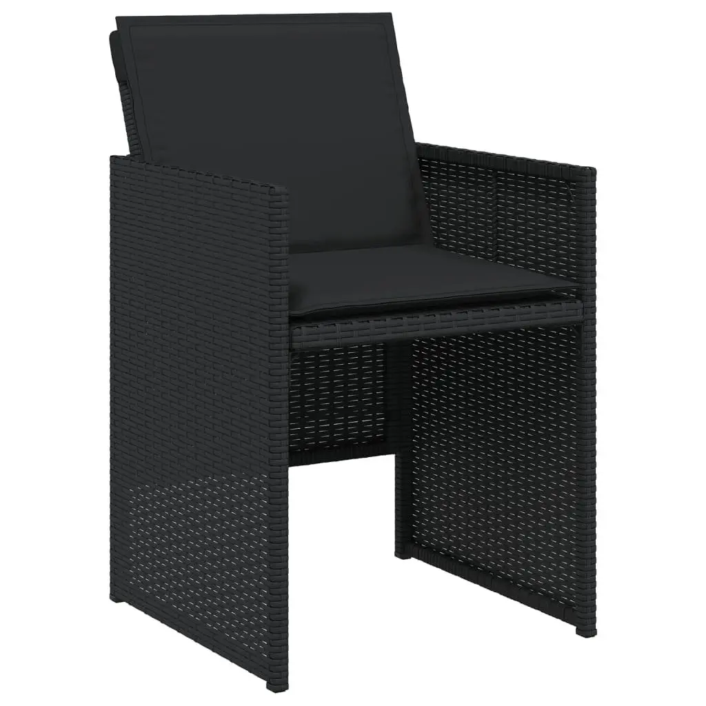 Outdoor Garden Chairs Set 4 pcs Black PE Rattan with Padded Cushions Backrest
