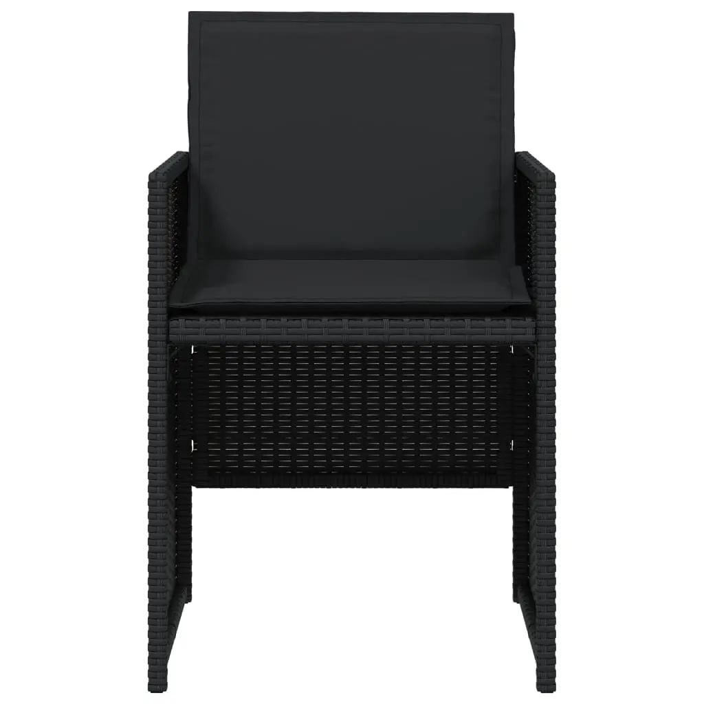 Outdoor Garden Chairs Set 4 pcs Black PE Rattan with Padded Cushions Backrest