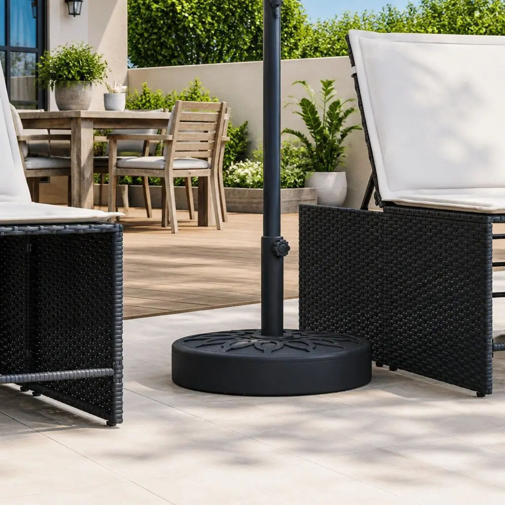 Parasol Base Round 25kg Outdoor Umbrella Stand Stable Pole Ø38 Ø48mm Black