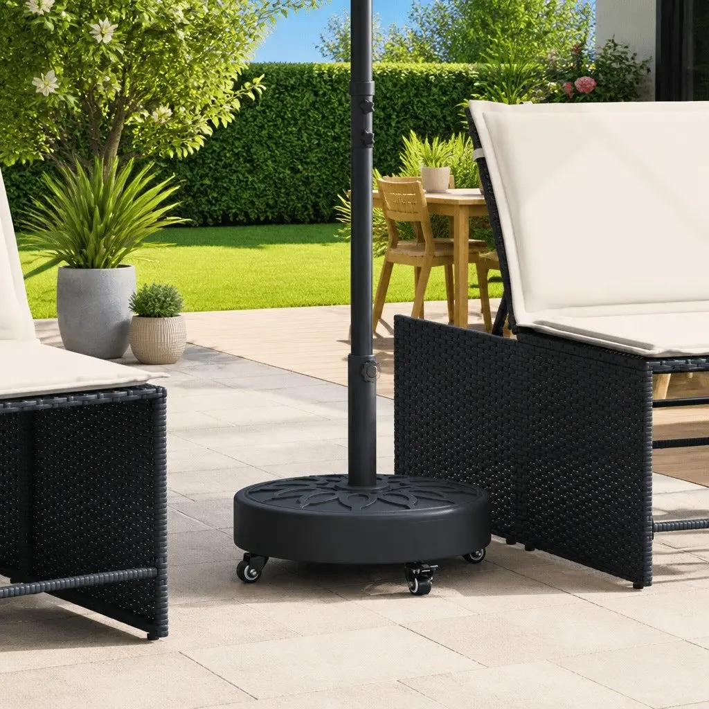 Round Parasol Base with Lockable Wheels for 38mm 48mm Poles Black