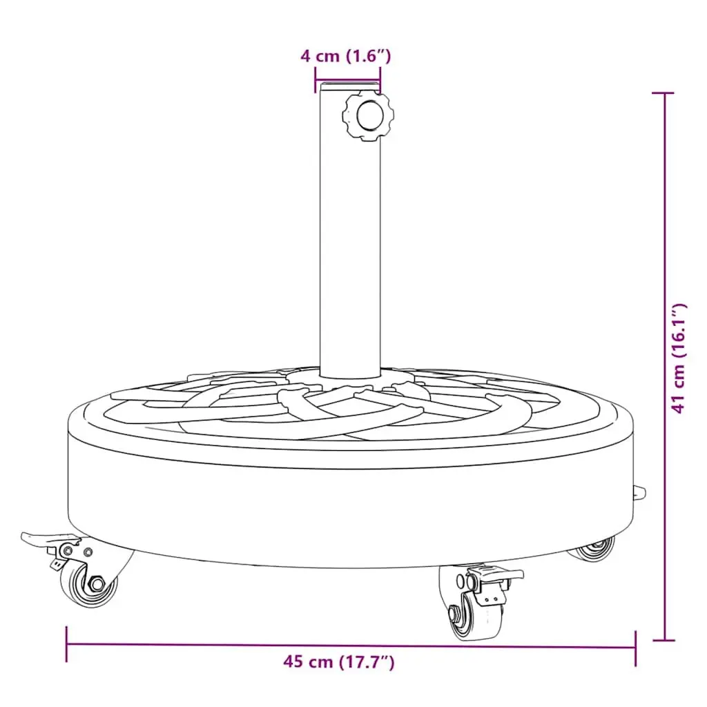 Parasol Base Outdoor Umbrella Stand Round Black with Lockable Castors