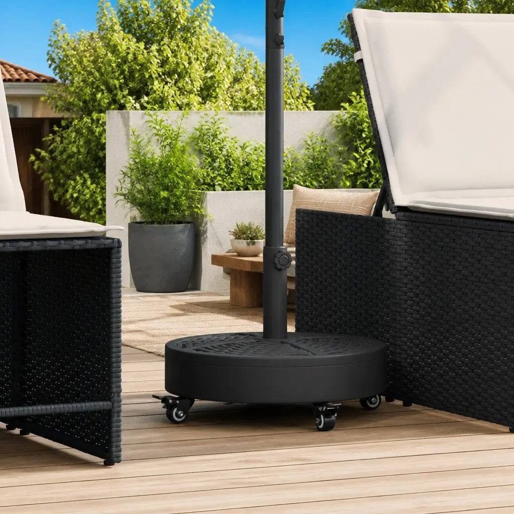 Parasol Base Outdoor Umbrella Stand 27kg Round Black with Lockable Castors