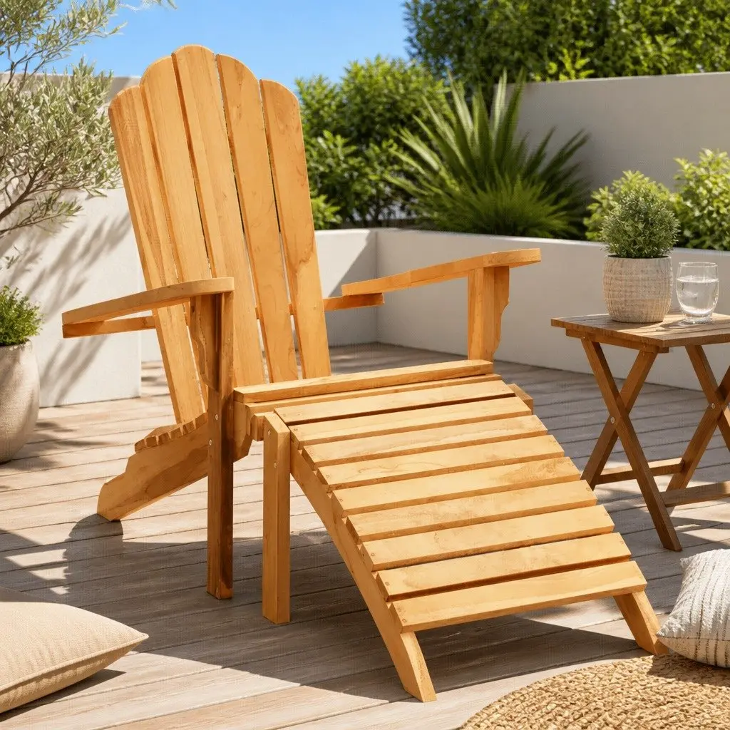 Adirondack Chair with Footrest Outdoor Relaxation Teak Wood Brown