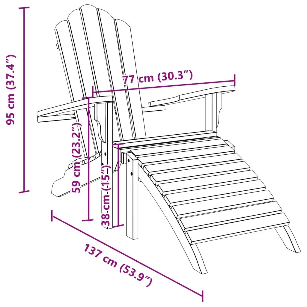 Adirondack Chair with Footrest Outdoor Relaxation Teak Wood Brown