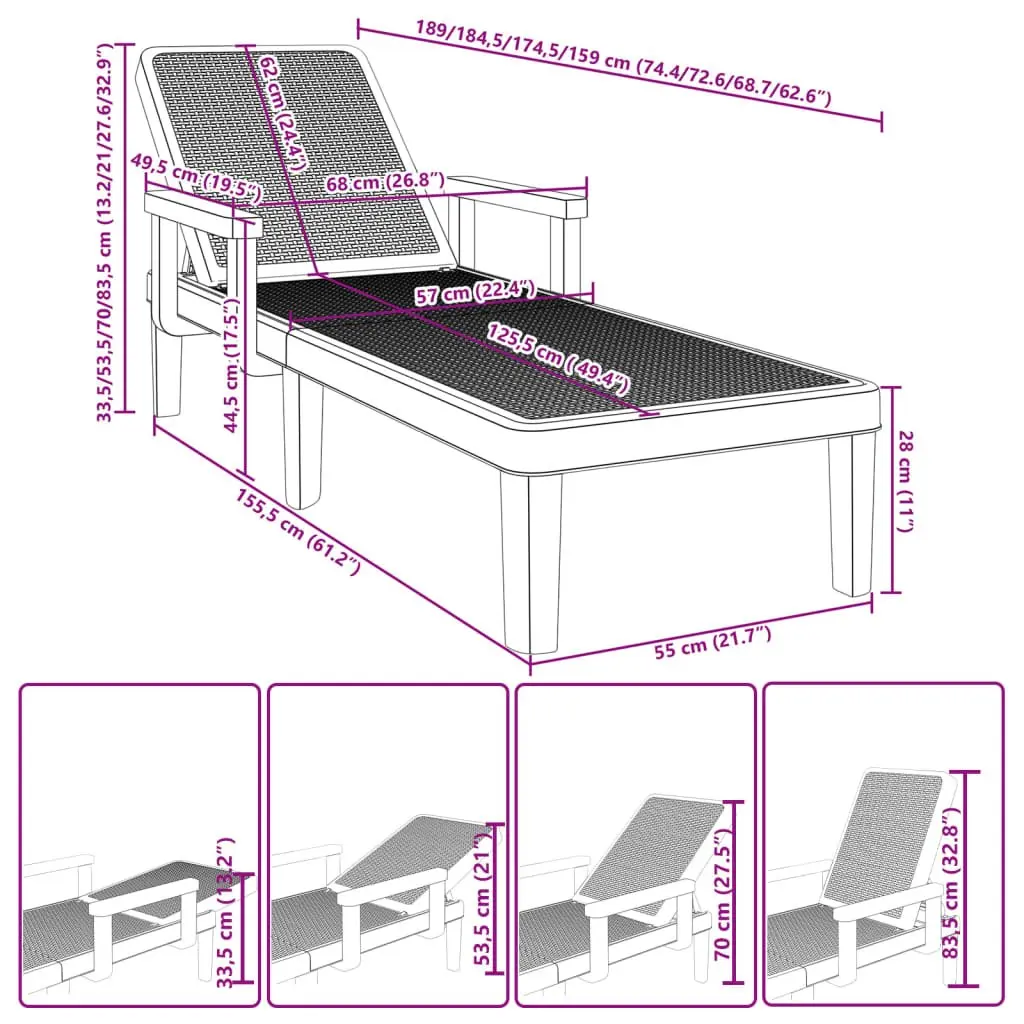 Sun Lounger with Adjustable Backrest