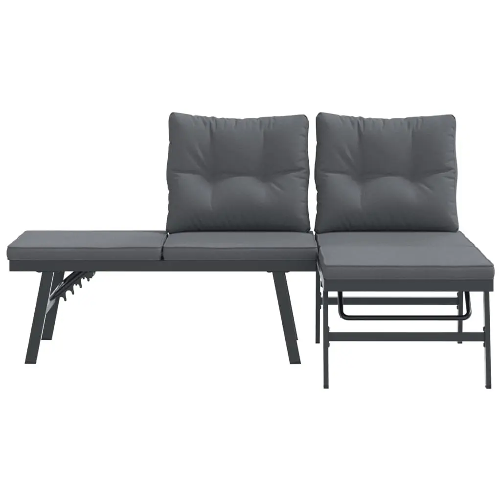 Garden Benches Outdoor Seating Set 2 pcs Black Steel Frame Cushioned Lounger