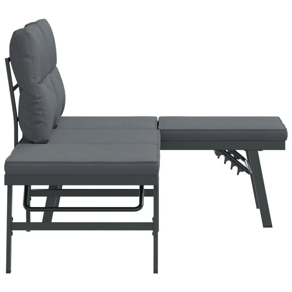 Garden Benches Outdoor Seating Set 2 pcs Black Steel Frame Cushioned Lounger