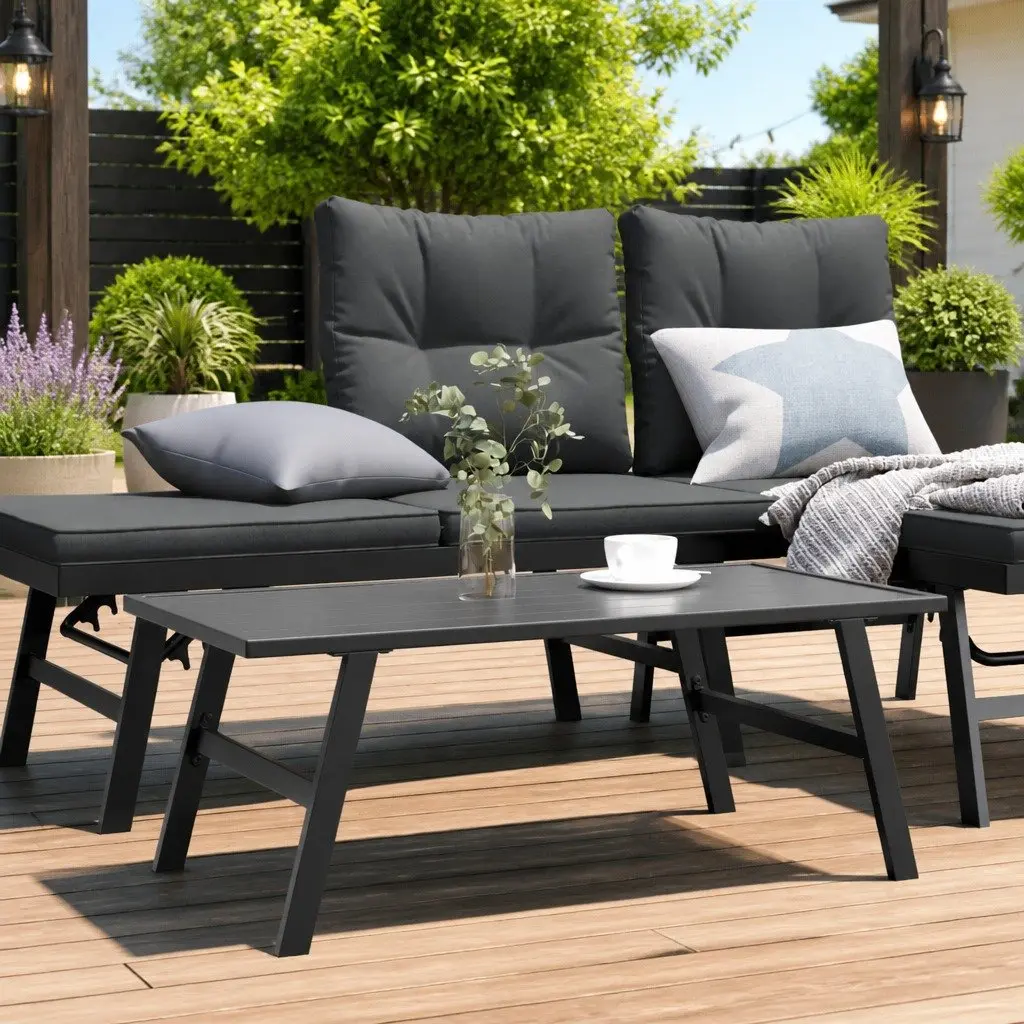 Coffee Table Outdoor Garden Patio Furniture Black Steel Frame 90 x 45 x 35 cm