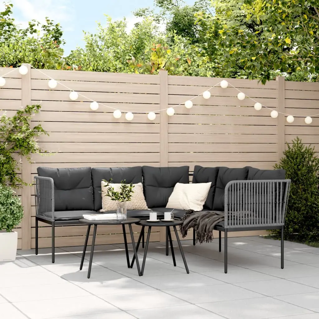L-Shaped Garden Sofa Outdoor Patio Seating Black Steel Textilene with Cushions