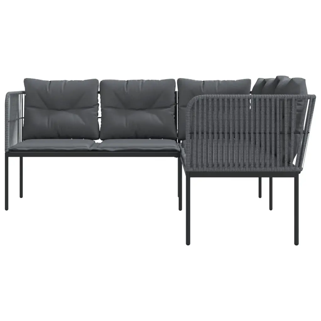 L-Shaped Garden Sofa Outdoor Patio Seating Black Steel Textilene with Cushions
