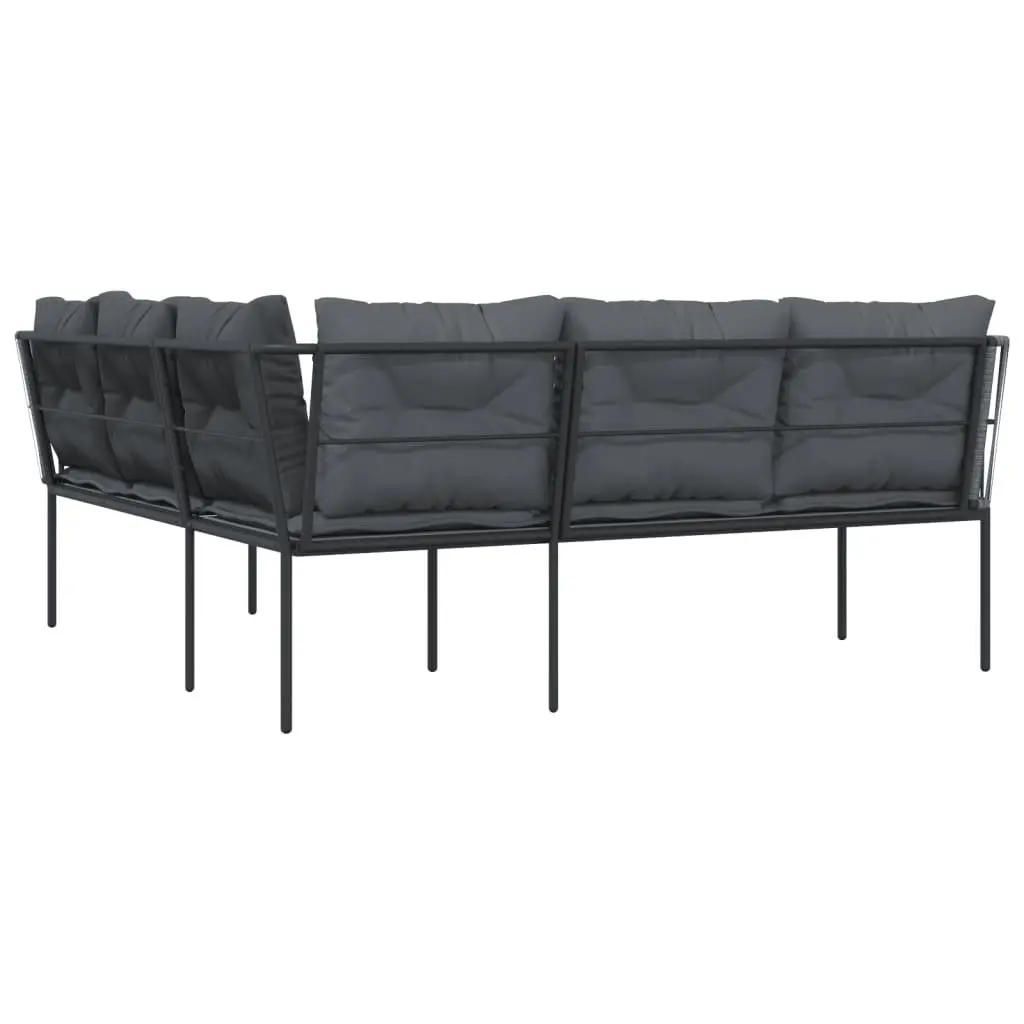 L-Shaped Garden Sofa Outdoor Patio Seating Black Steel Textilene with Cushions