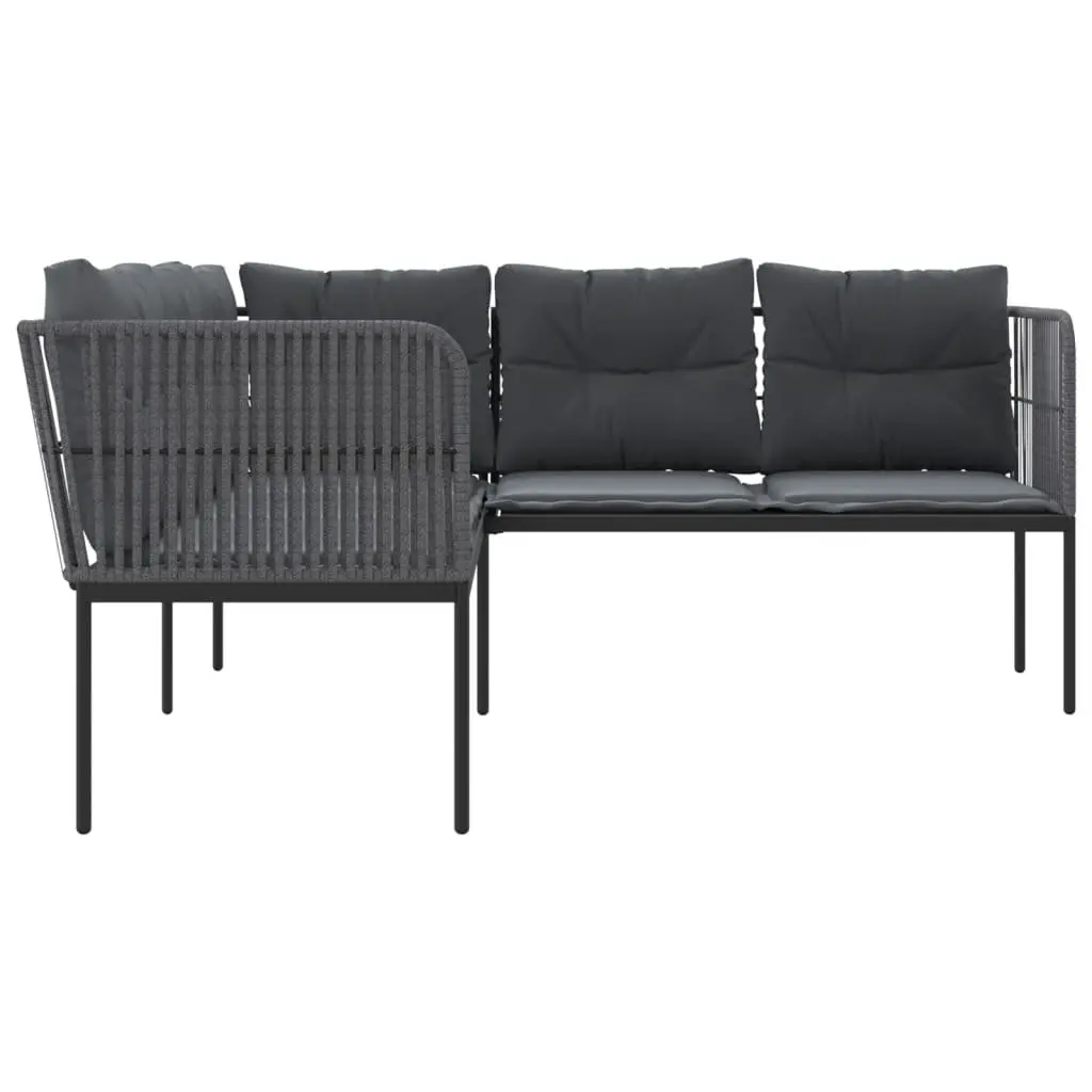 L-Shaped Garden Sofa Outdoor Patio Seating Black Steel Textilene with Cushions