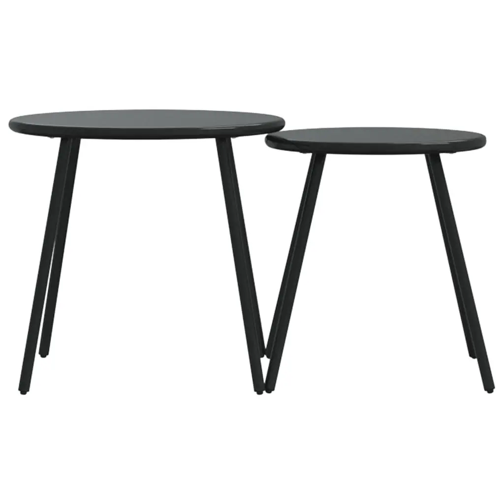 Outdoor Coffee Tables Set of 2 Round Black Garden Patio Furniture Steel Frame