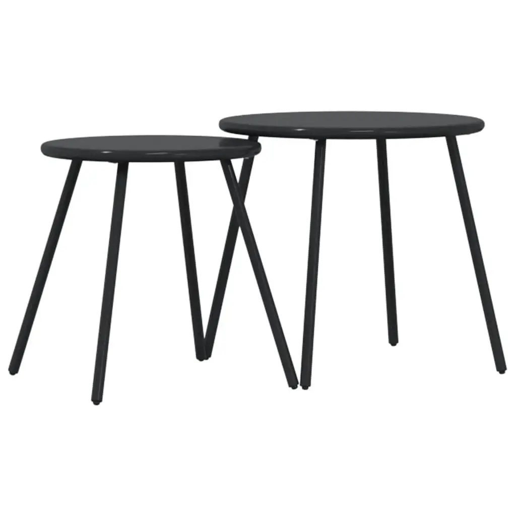 Outdoor Coffee Tables Set of 2 Round Black Garden Patio Furniture Steel Frame