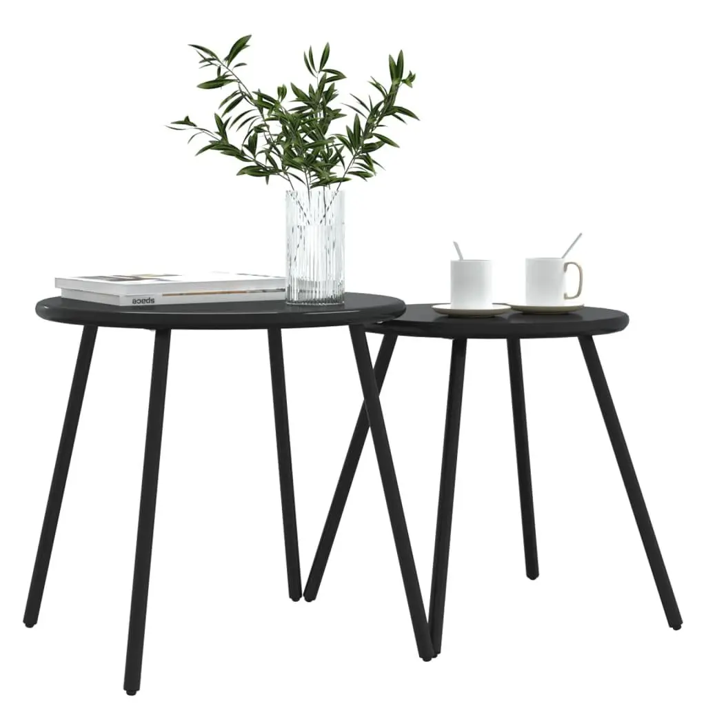 Outdoor Coffee Tables Set of 2 Round Black Garden Patio Furniture Steel Frame